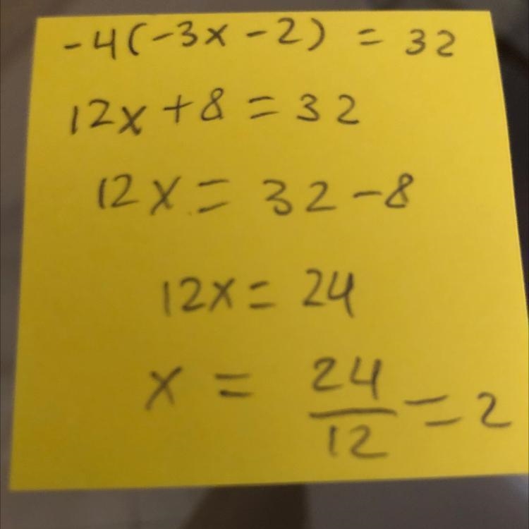 -4(-3x-2)=32 please hurry-example-1