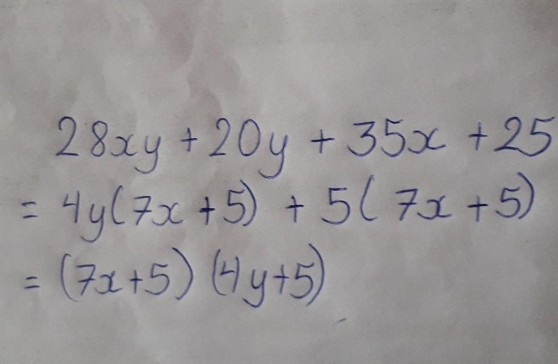 Factor 28xy + 25 + 35x + 20y-example-1