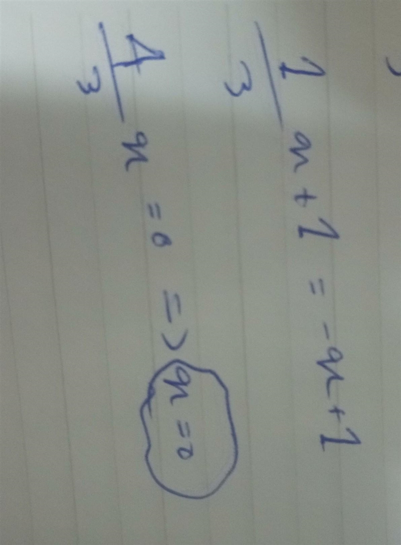 Solve for x: (1/3)(x+3)=-(x-1)-example-1