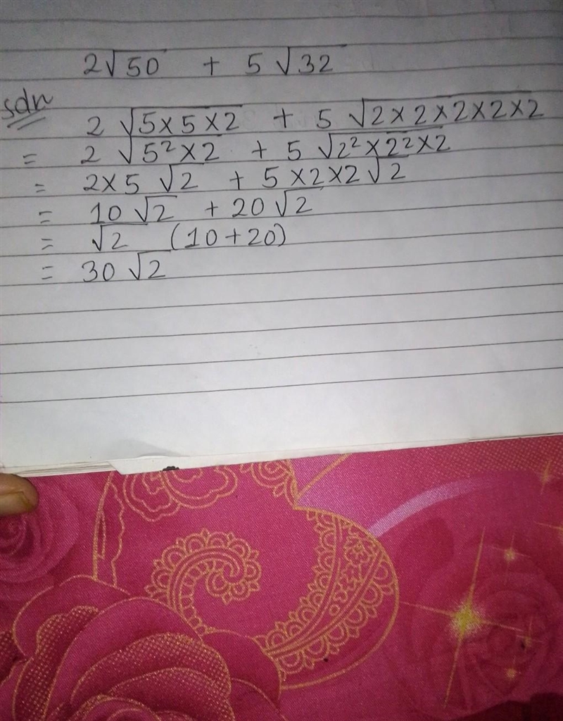 2√50 + 5√32 Can someone please show me how you get the answer-example-1