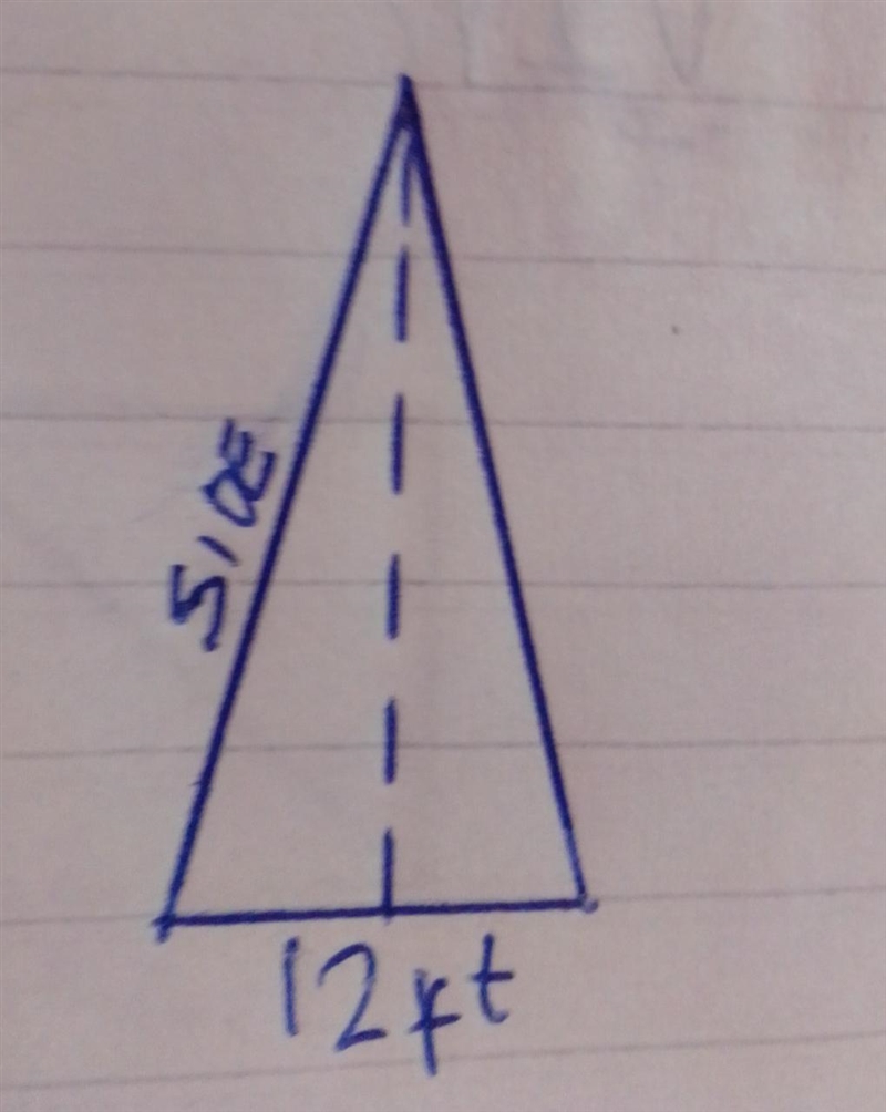 Find the area of an isosceles triangle with perimeter of 40 feet and a base of 12 feet-example-1