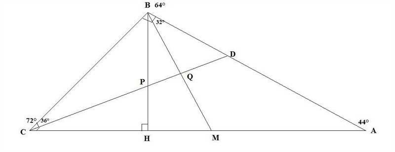 En un triangulo ABC, el angulo B mide 64° y el angulo C mide 72°. La bisectriz interior-example-1