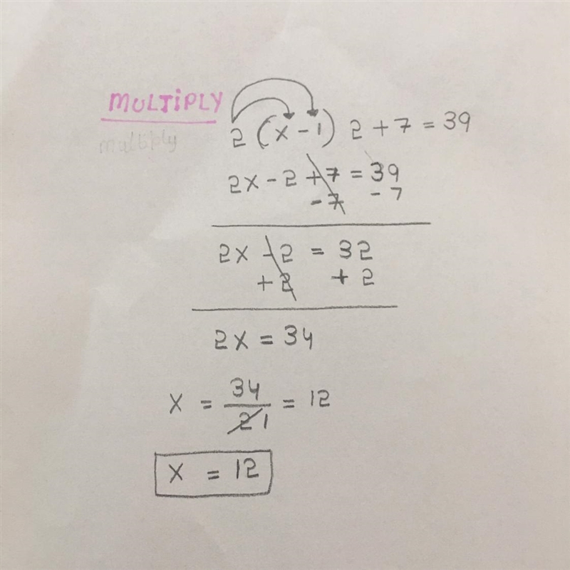 Solve: 2(x - 1)2 + 7 = 39 Please help!!-example-1