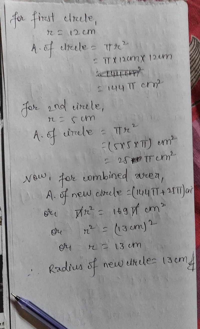 Find the radius of the circle which has the same area as the combined area of a circle-example-1