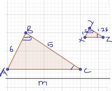 Triangles A B C and X Y Z are shown. The length of side A B is 6 and the length of-example-1