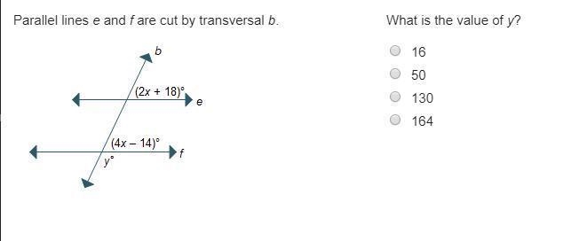 Horizontal and parallel lines e and f are cut by transversal b. At the intersection-example-1