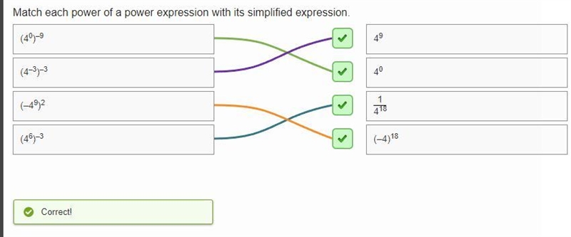 Match each power of a power expression with its simplified expression-example-1