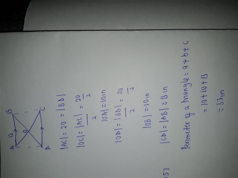 In a quadrilateral ABCD, AB ∥ DC and AD ∥ BC . Find the perimeter of ΔCOD if point-example-1