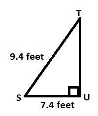 In ΔSTU, the measure of ∠U=90°, US = 7.4 feet, and ST = 9.4 feet. Find the measure-example-1