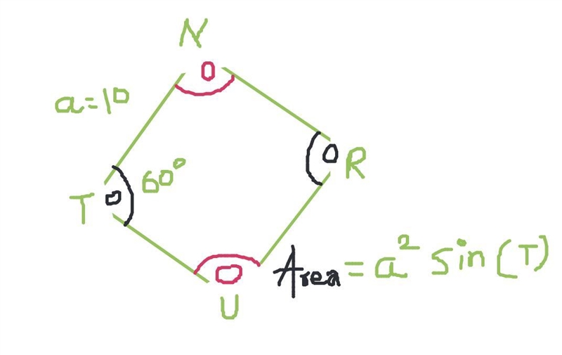 Given rhombus TURN , with angle T measuring 60 degrees and the side length equal to-example-1