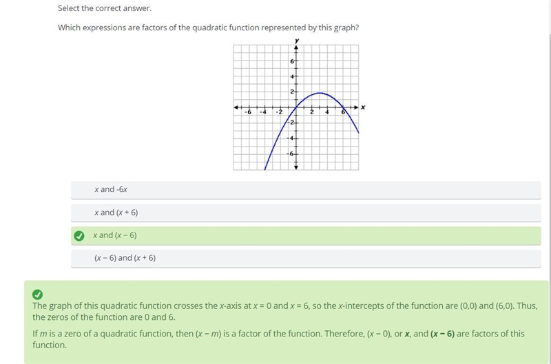 Which expressions are factors of the quadratic function represented by this graph-example-1