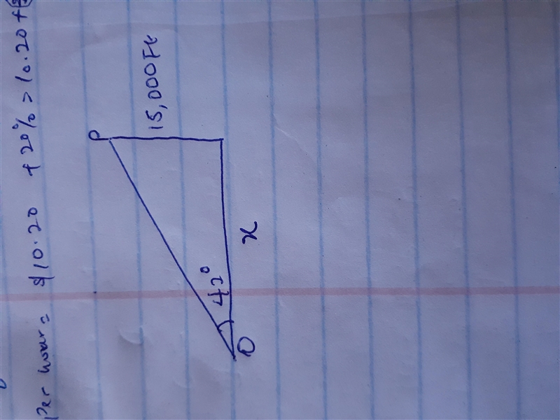 An observer (O) spots a plane flying at a 42° angle to his horizontal line of sight-example-1