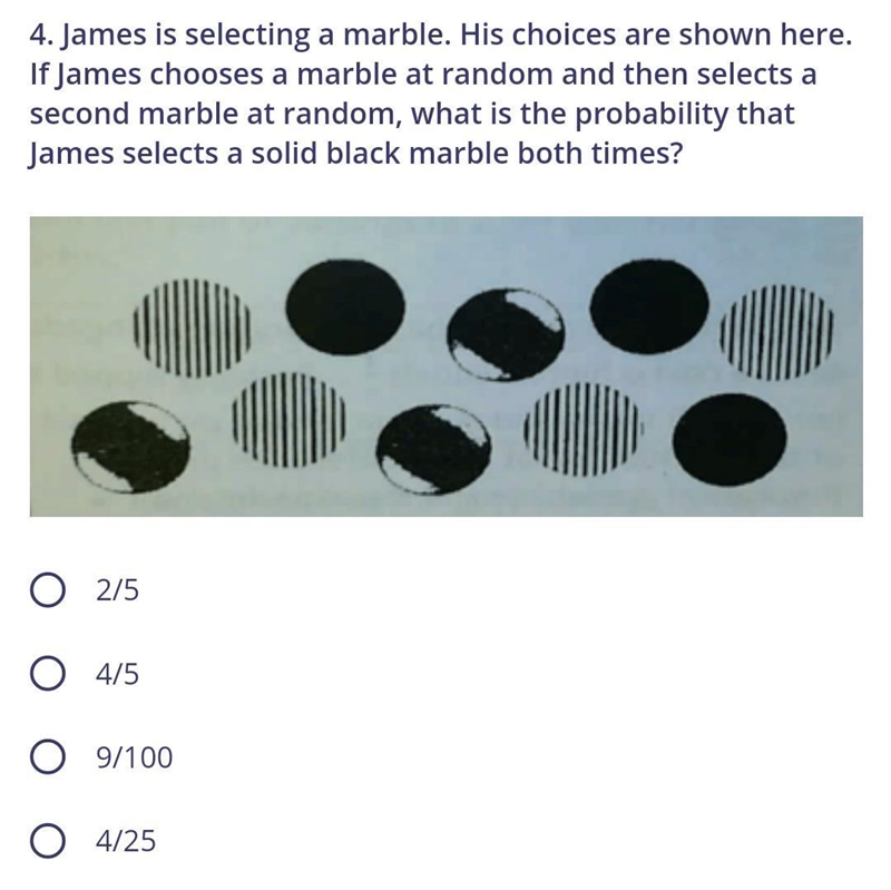 James is selecting a marble. James chooses a marble at random and then replaces it-example-1