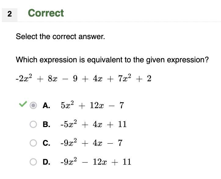 Which expression is equivalent to the given expression. -2x + 8x-9+4x+7x+2-example-1