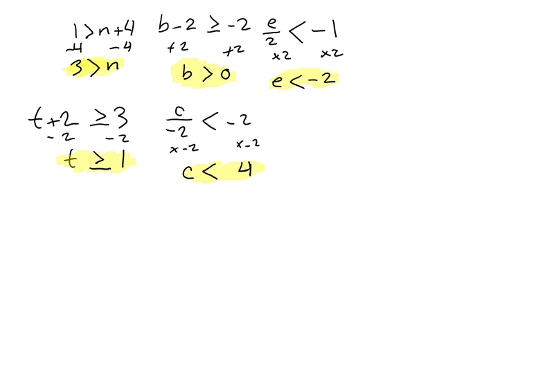 Can you help me answer these questions you don't have to do them all! 1 > n + 4 b-example-1