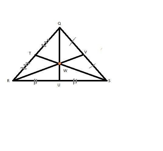 Triangle QRS has medians QU, RV, and ST. If the measure of segment RW is 18 meters-example-1