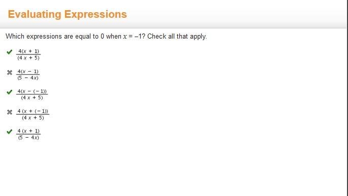 Uually Cxpressions Which expressions are equal to 0 when x=-1? Check all that apply-example-1