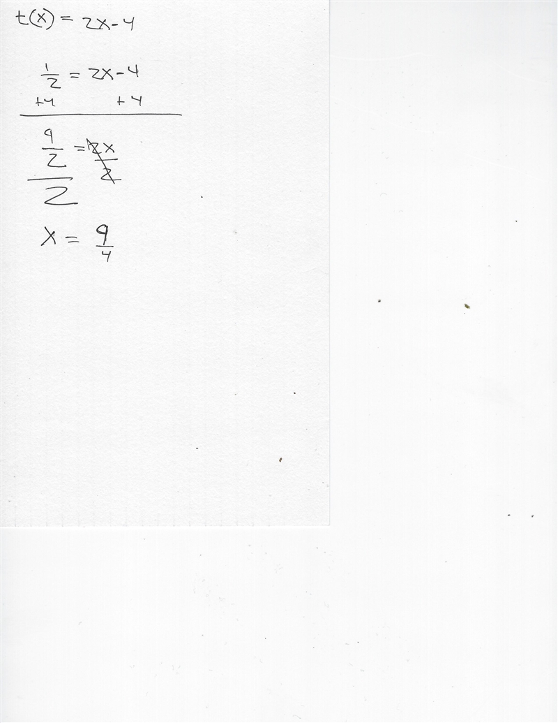 Find the value of x so the function has the given value. t(x)=2x-4;t(x)=1/2-example-1