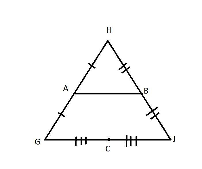 A, B, and C are midpoints of ∆GHJ. When AB = 3x+8 and GJ = 2x+24, what is AB?​-example-1