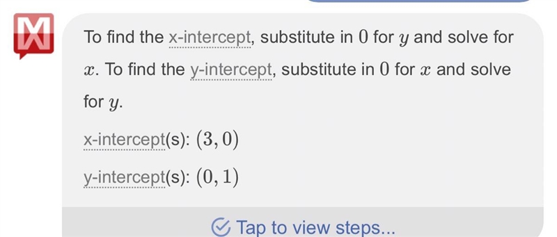 Find the the x and y intercept of the line below 3x + 9y = 9-example-1