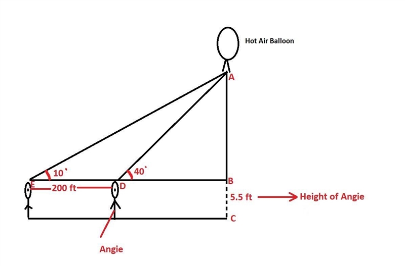 NGC is a hot air balloon in the sky from her spot on the ground. The angle of elevation-example-1