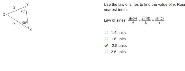 Use the law of sines to find the value of y. Round to the nearest tenth. Law of sines-example-1