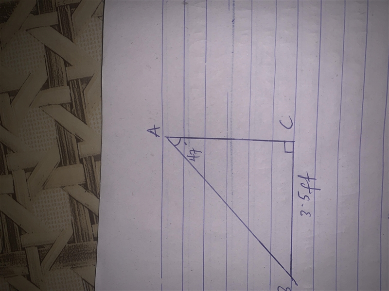 In ΔABC, the measure of ∠C=90°, the measure of ∠A=47°, and BC = 3.5 feet. Find the-example-1