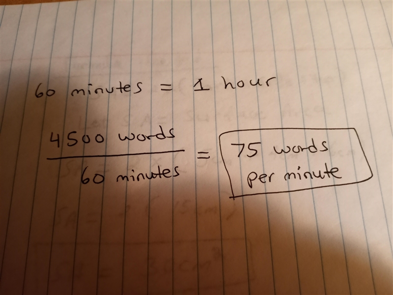 You type 4500 words per hour. How many words do you type per minute?-example-1