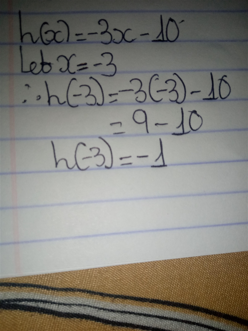 If h(x) = −3x − 10, find h(−3). −19 −1 1 2.3-example-1