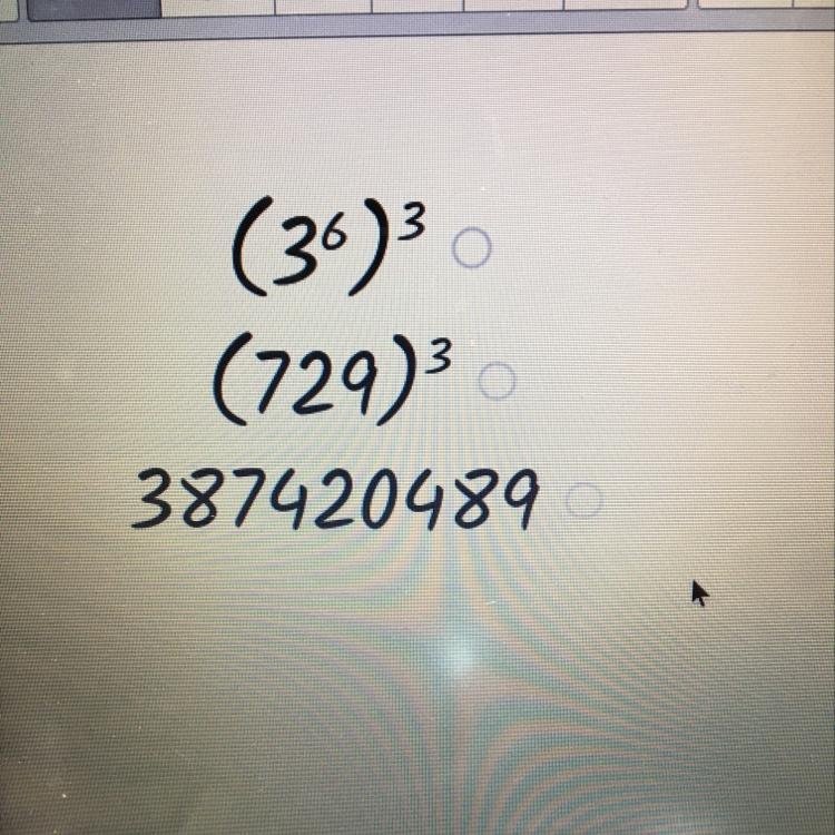 What is the value of (3^6)^3-example-1