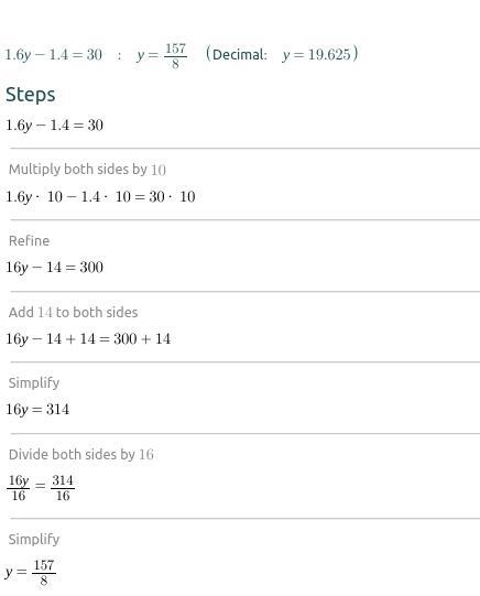 1.6y – 1.4 = 30 Also, how do I check?-example-1