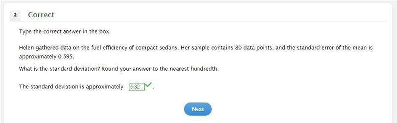 Helen gathered data on the fuel efficiency of compact sedans. Her sample contains-example-1