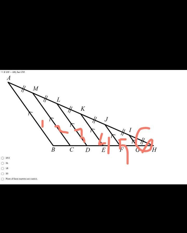 If BH = 108, find DE.-example-1