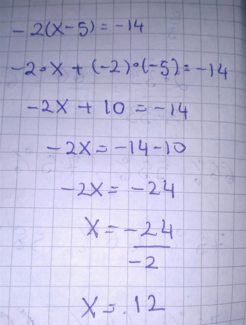 -2(x – 5) = -14 pls helppppp-example-1