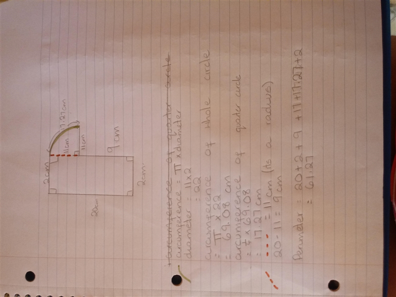 Calculator This figure consists of a rectangle and a quarter circle. What is the perimeter-example-1