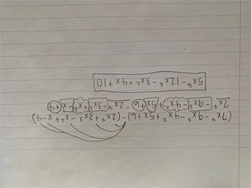 7x^4-9x^3-4x^2+5x+6)-(2x^4+3x^3-x^2+x-4)​-example-1