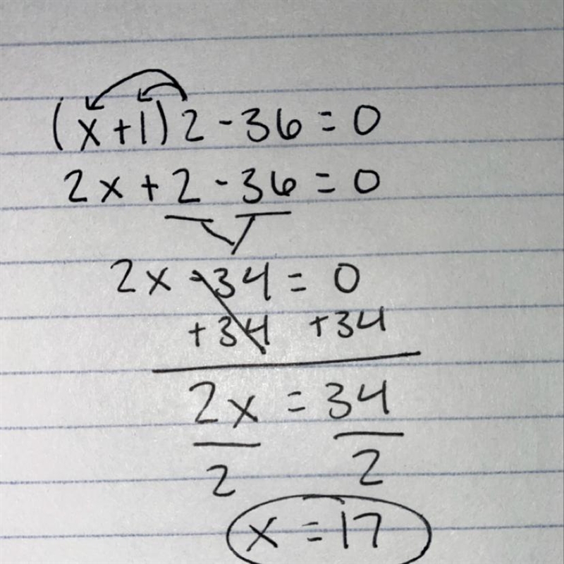 Solve for x. Enter the solutions from least to greatest. (x + 1)2 – 36 = 0-example-1