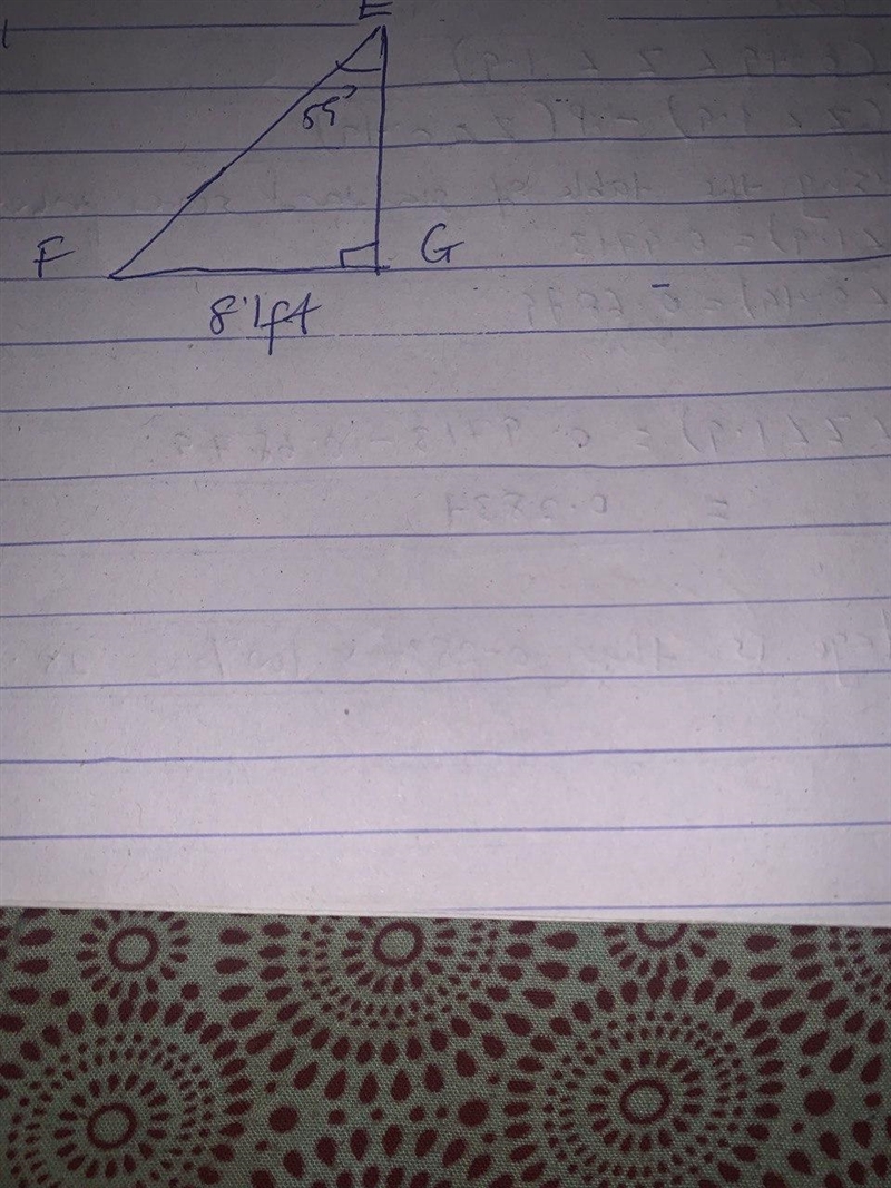 In ΔEFG, the measure of ∠G=90°, the measure of ∠E=59°, and FG = 8.1 feet. Find the-example-1