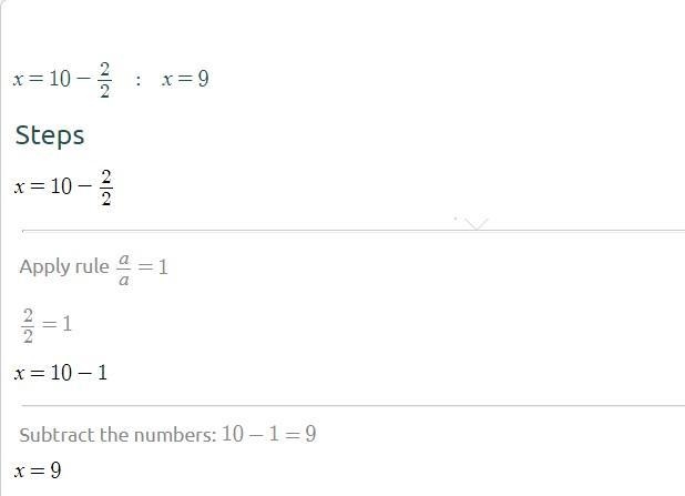 In the equation x=c-b/a, find the value of x when c=10, b=2, and a=2-example-1