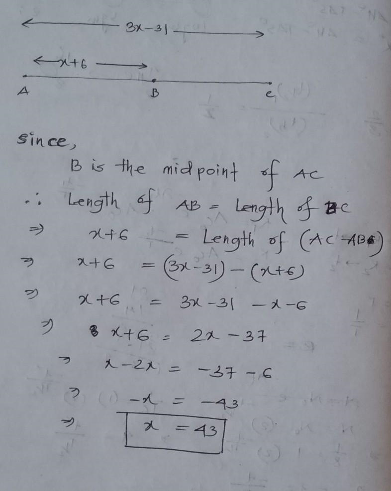 Solve for x if B is the midpoint of AC. 18.5 43 -34 49-example-1