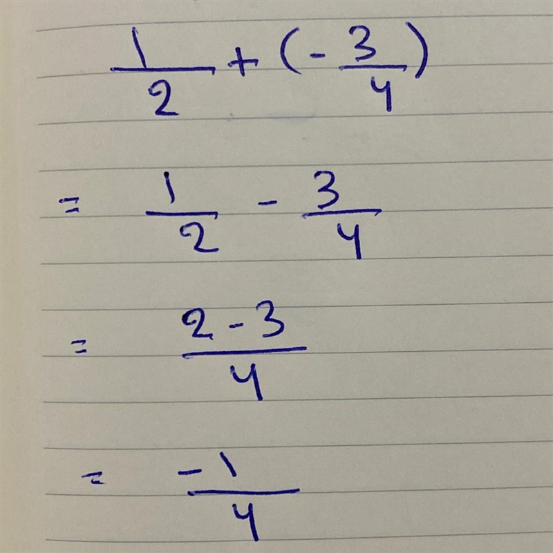 Find the sum 1/2 + (-3/4)=-example-1