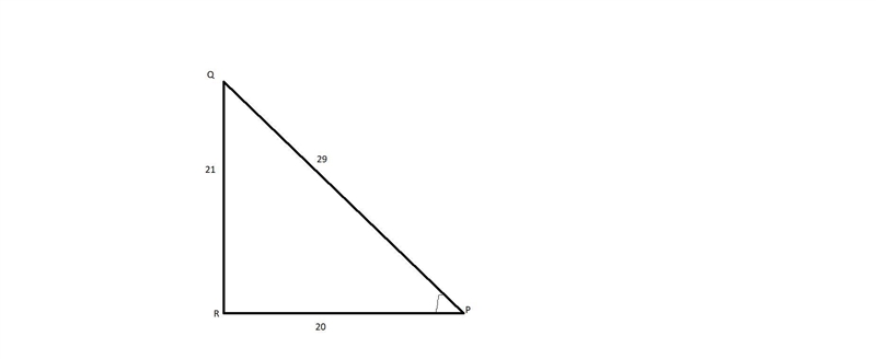 In ΔPQR, the measure of ∠R=90°, QP = 29, RQ = 21, and PR = 20. What ratio represents-example-1