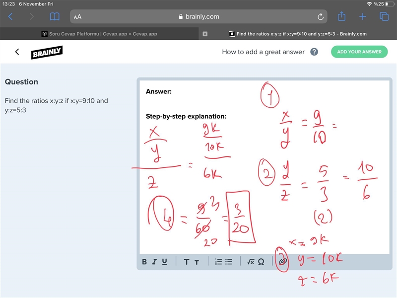 Find the ratios x:y:z if x:y=9:10 and y:z=5:3-example-1