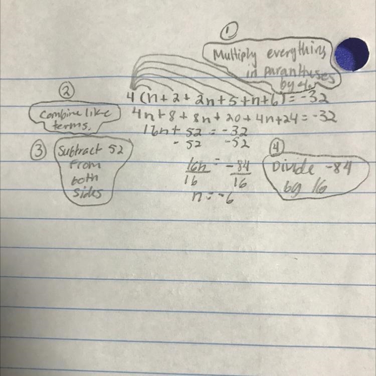 4(n+2+2n+5+n+6)=-32 How do you show the problem?-example-1