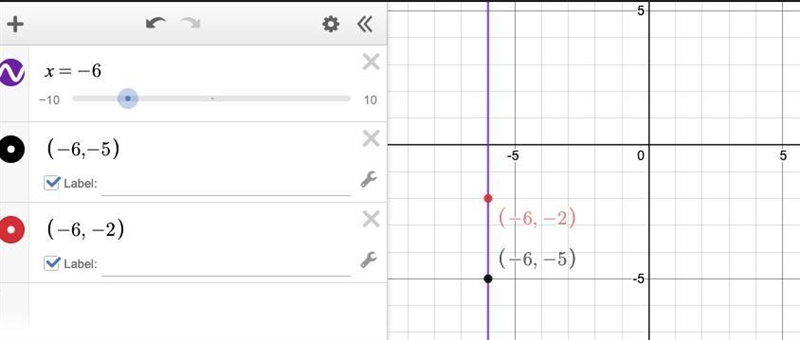 What is an equation of the line that passes through the points : (−6,−5) and (−6,−2)?-example-1