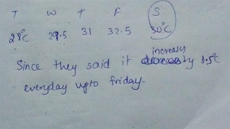 The temperature of a city was 28⁰C on Tuesday. The temperature rose by 1.5⁰C on everyday-example-1