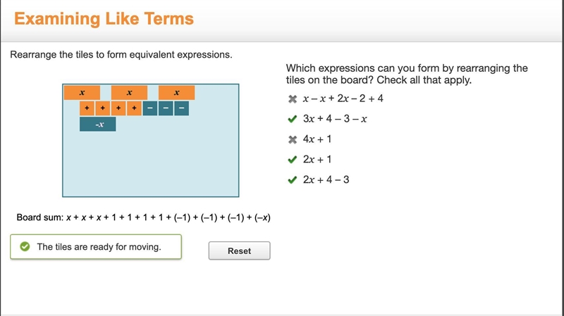 Which expressions can you form by rearranging x+x+x+1+1+1+1+(-1)+(-1)+(-1)+(-x) Check-example-1