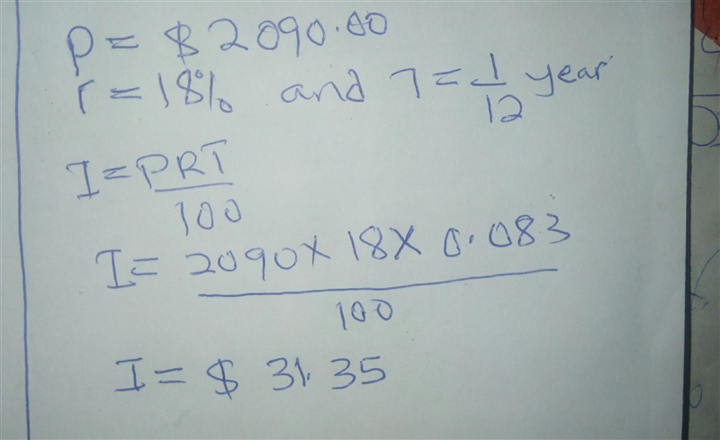 Cory used his credit card to buy a laptop computer the total cost was $2,090.00. His-example-1