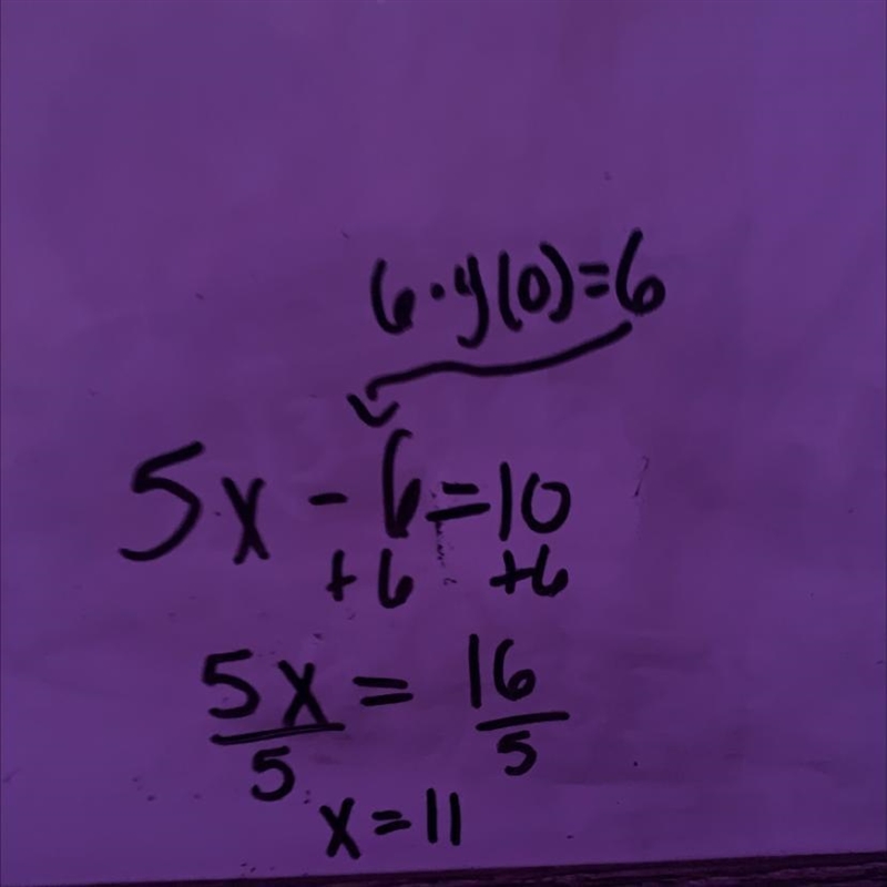 Please Help!!! Given: 5 x − 6 y = 10 . Determine the x value when y has a value of-example-1