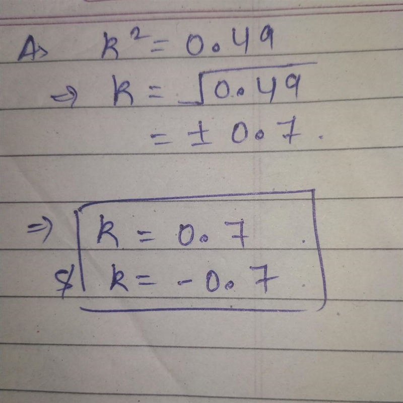 Which of the k values are solutions to the following equation? k2 = 0.49-example-1